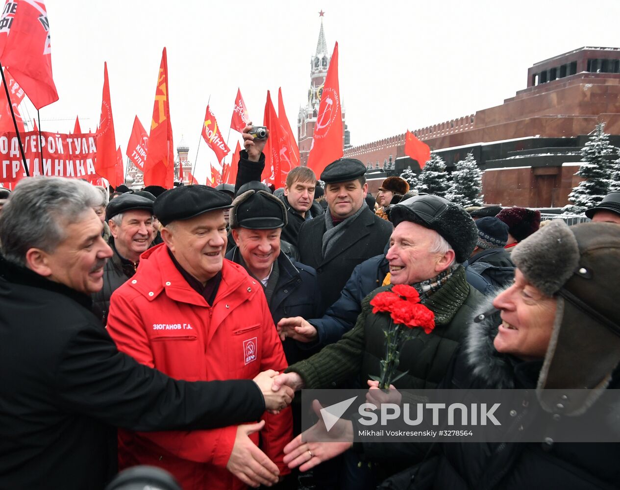Flowers and wreaths laid by Lenin Mausoleum on Red Square