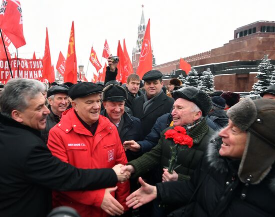 Flowers and wreaths laid by Lenin Mausoleum on Red Square