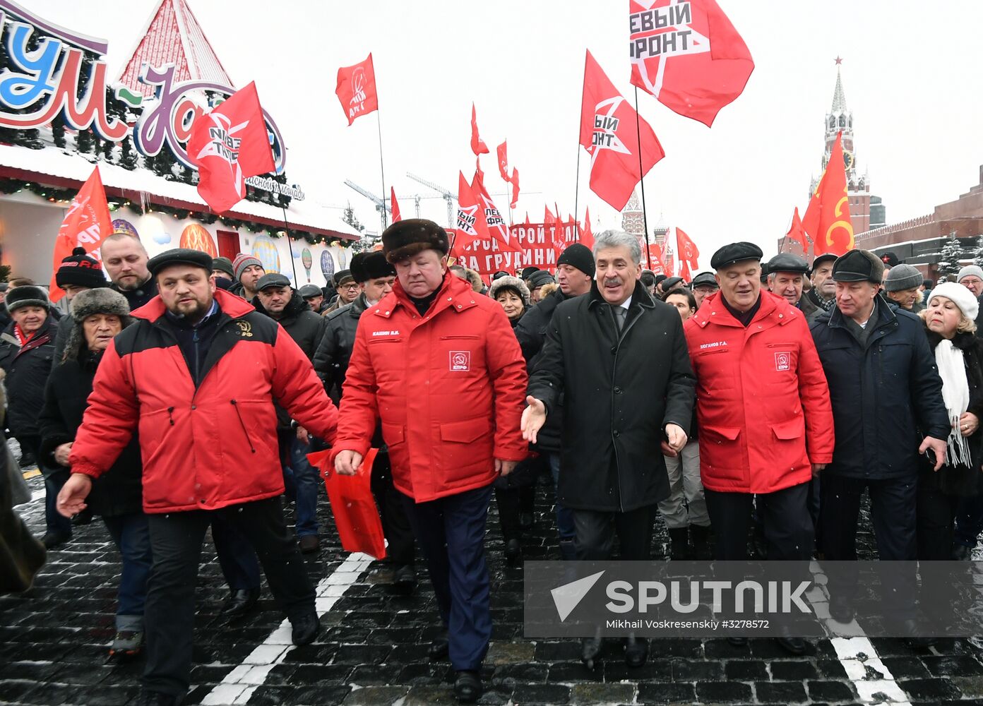Flowers and wreaths laid by Lenin Mausoleum on Red Square