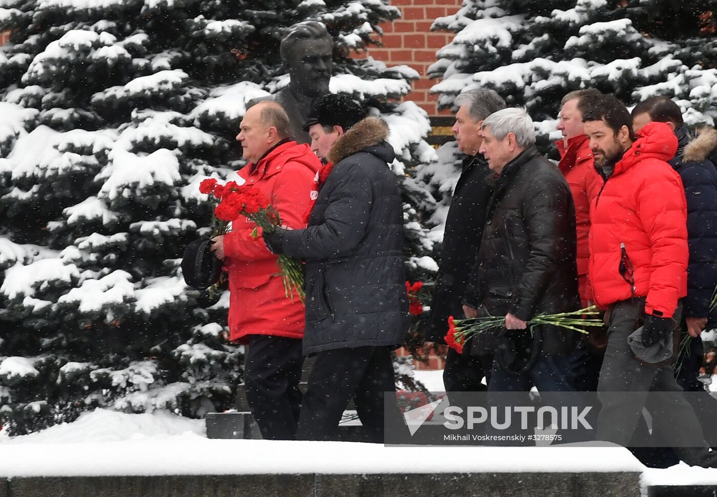 Flowers and wreaths laid by Lenin Mausoleum on Red Square