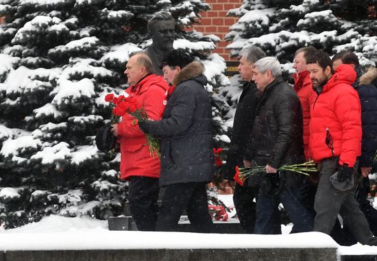Flowers and wreaths laid by Lenin Mausoleum on Red Square