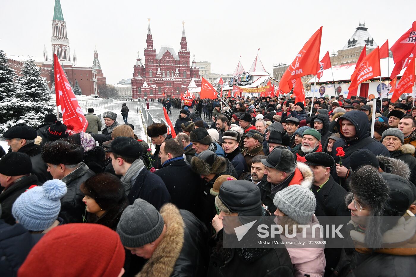 Flowers and wreaths laid by Lenin Mausoleum on Red Square