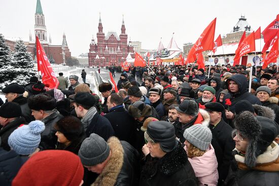 Flowers and wreaths laid by Lenin Mausoleum on Red Square