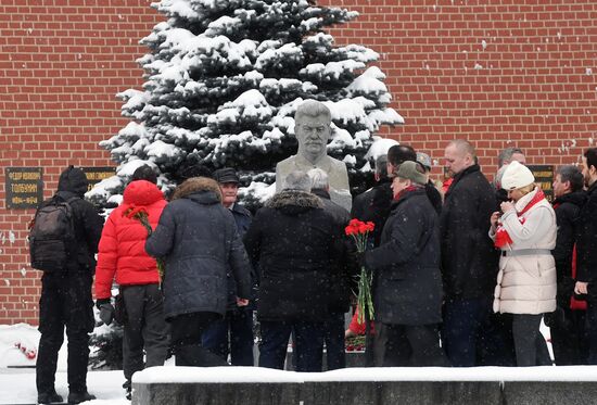 Flowers and wreaths laid by Lenin Mausoleum on Red Square