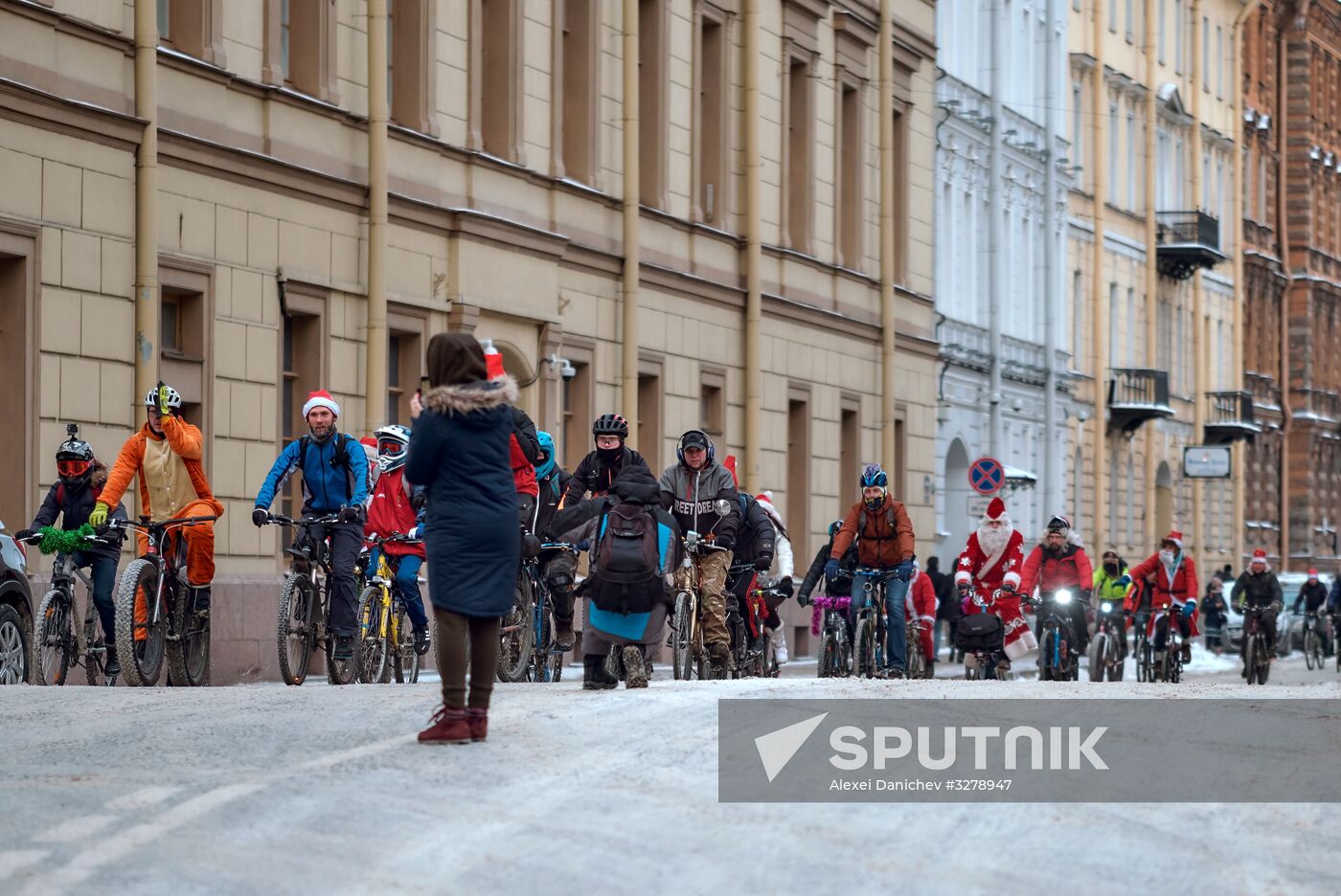 Father Frost bike parade in St. Petersburg