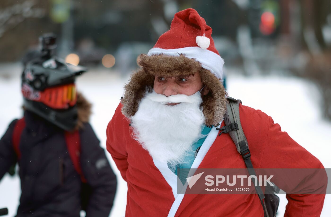 Grandfather Frost bike parade in St. Petersburg