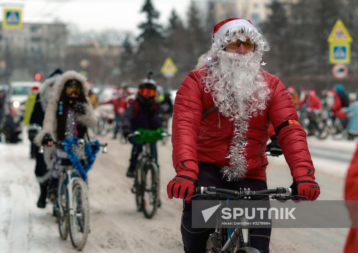 Grandfather Frost bike parade in St. Petersburg