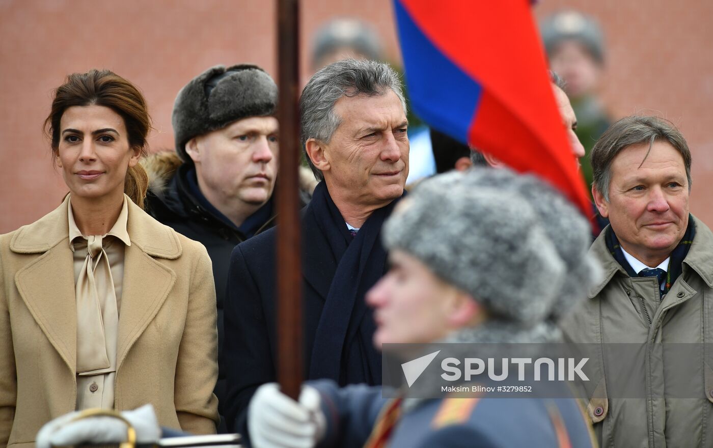 President of Argentina Mauricio Macri lays flowers at Tomb of Unknown Soldier