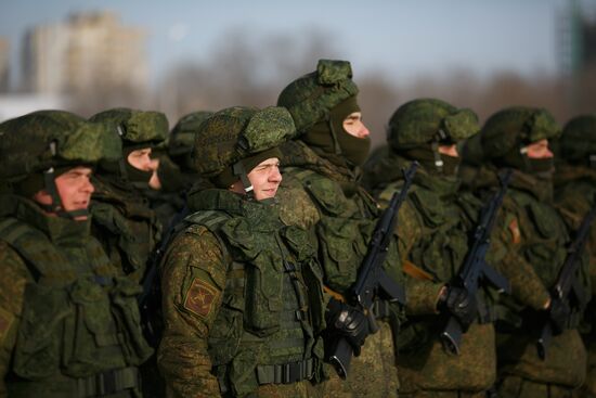 Military parade practice in honor of Battle of Stalingrad