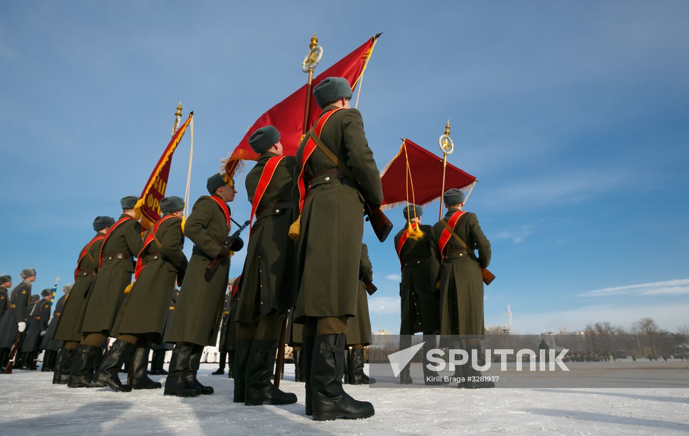 Military parade practice in honor of Battle of Stalingrad