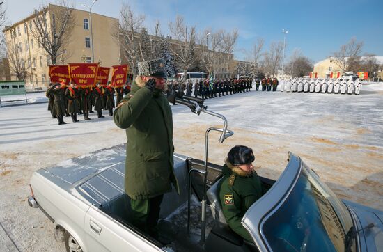 Military parade practice in honor of Battle of Stalingrad
