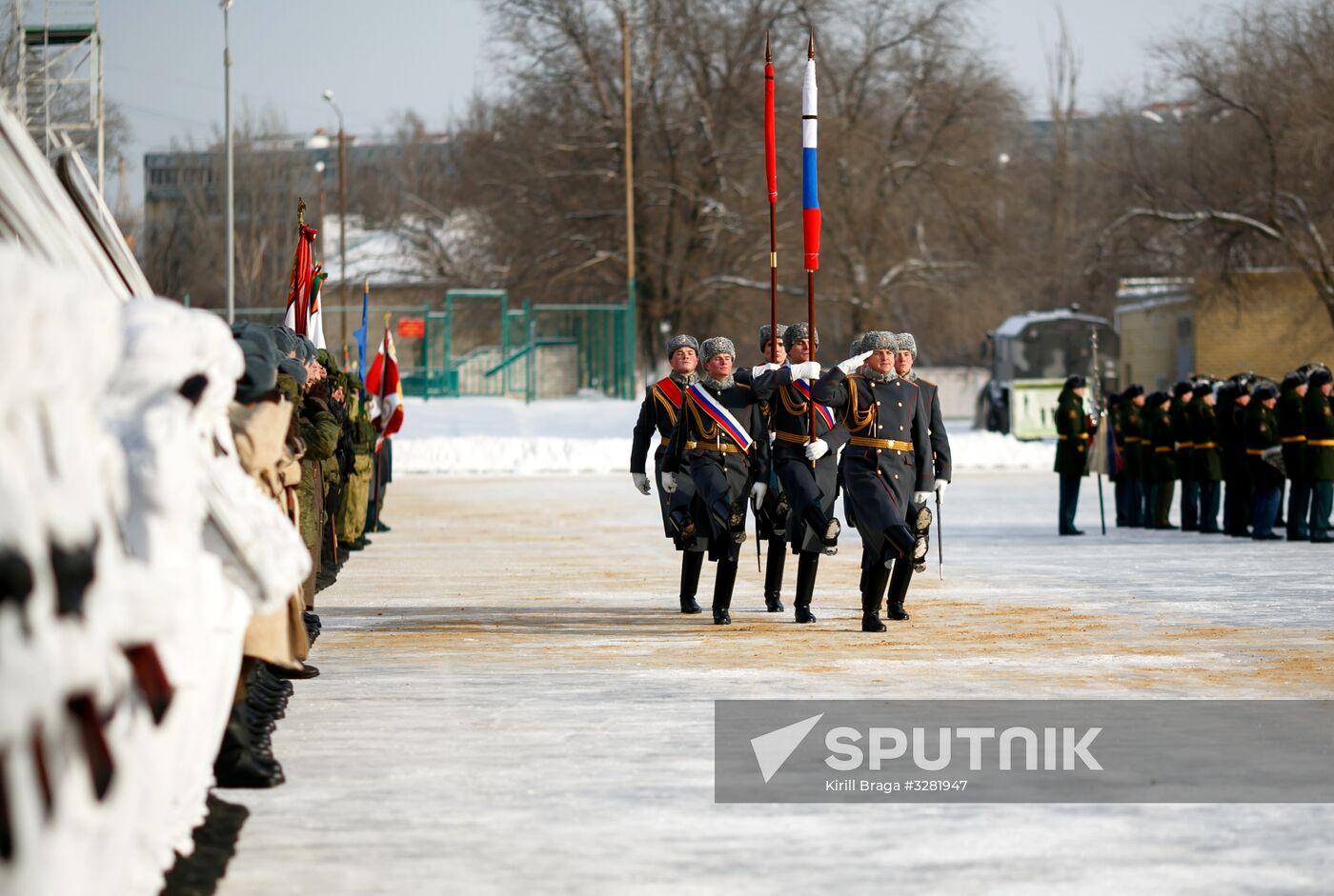 Military parade practice in honor of Battle of Stalingrad
