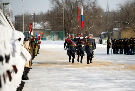 Military parade practice in honor of Battle of Stalingrad