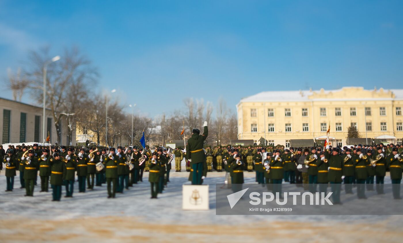 Military parade practice in honor of Battle of Stalingrad