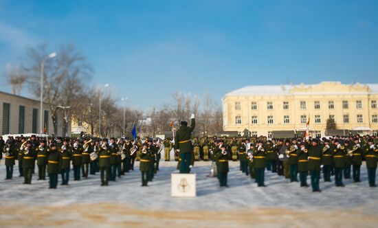 Military parade practice in honor of Battle of Stalingrad