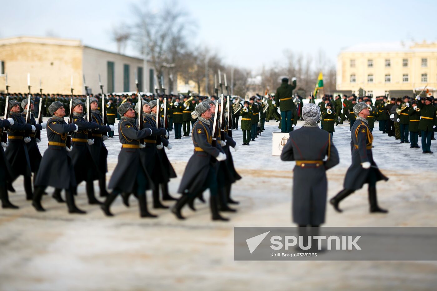 Military parade practice in honor of Battle of Stalingrad