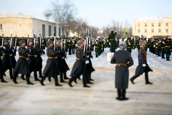 Military parade practice in honor of Battle of Stalingrad