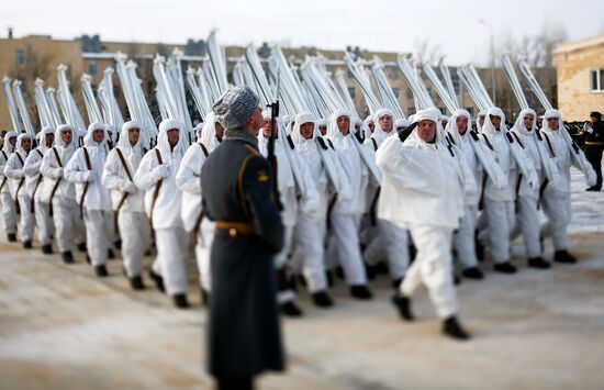 Military parade practice in honor of Battle of Stalingrad