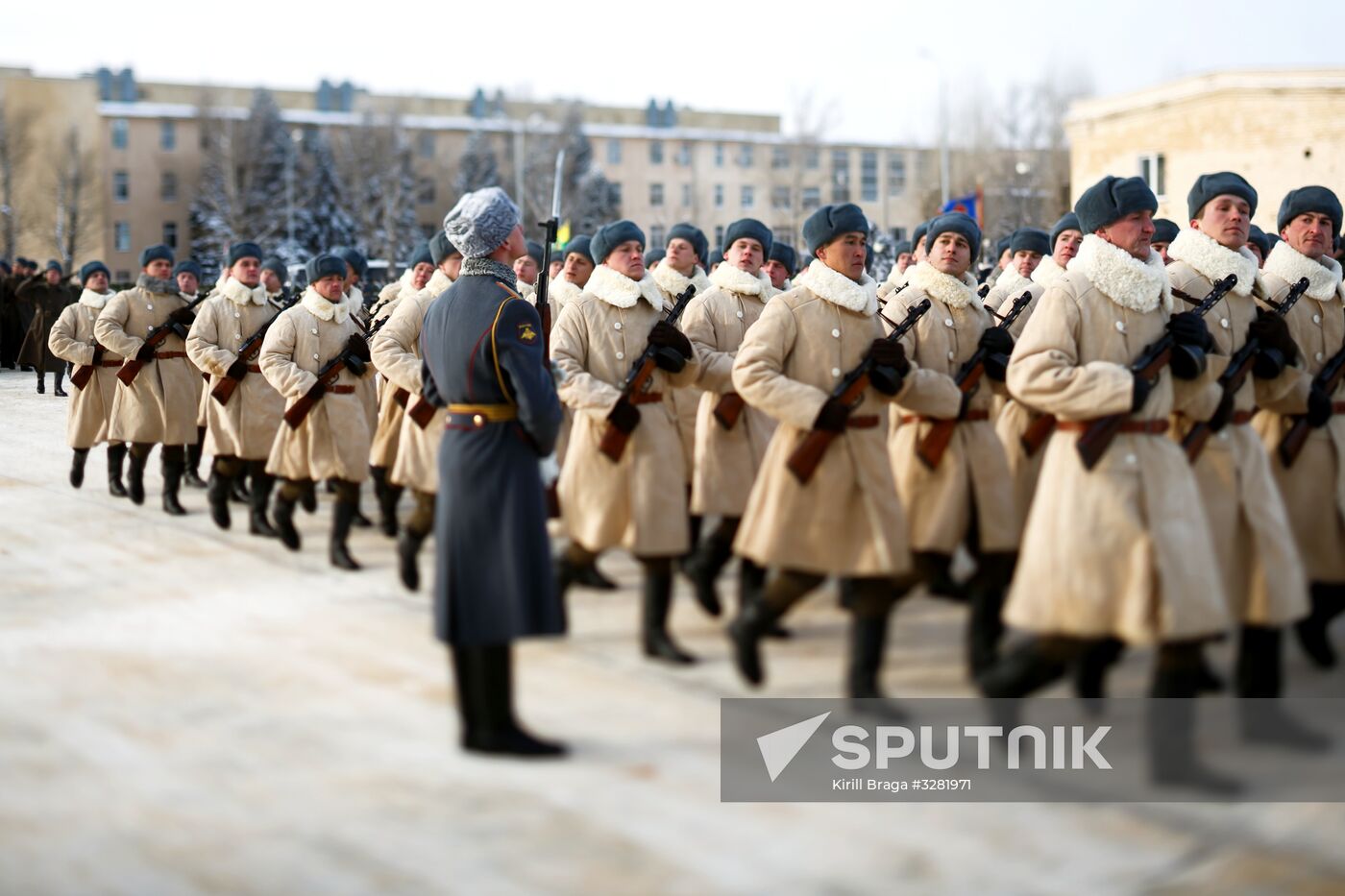 Military parade practice in honor of Battle of Stalingrad