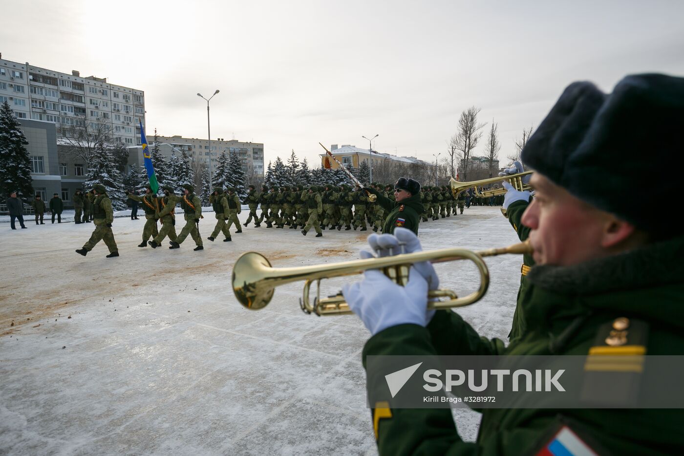 Military parade practice in honor of Battle of Stalingrad