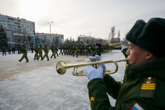 Military parade practice in honor of Battle of Stalingrad