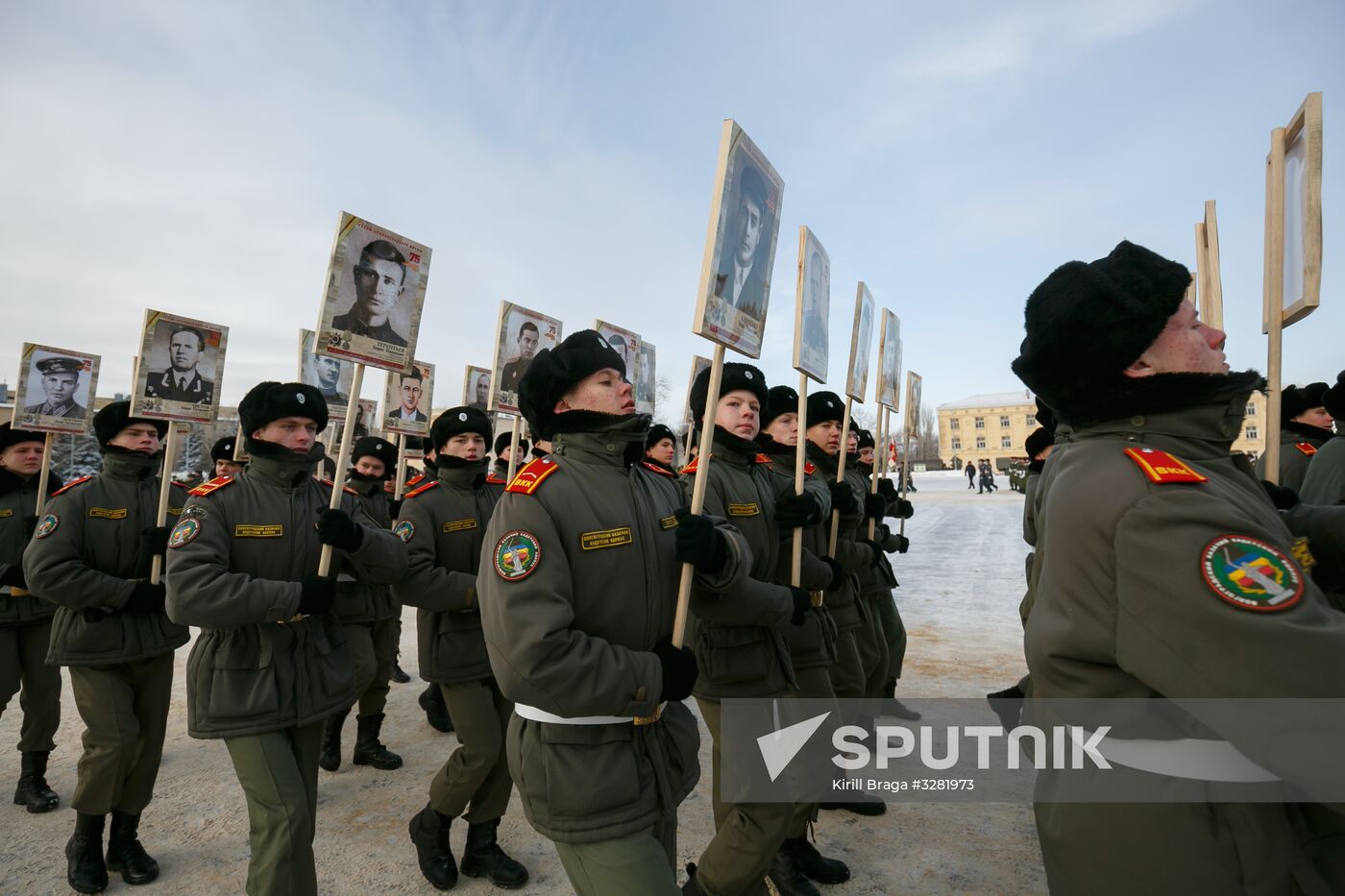 Military parade practice in honor of Battle of Stalingrad