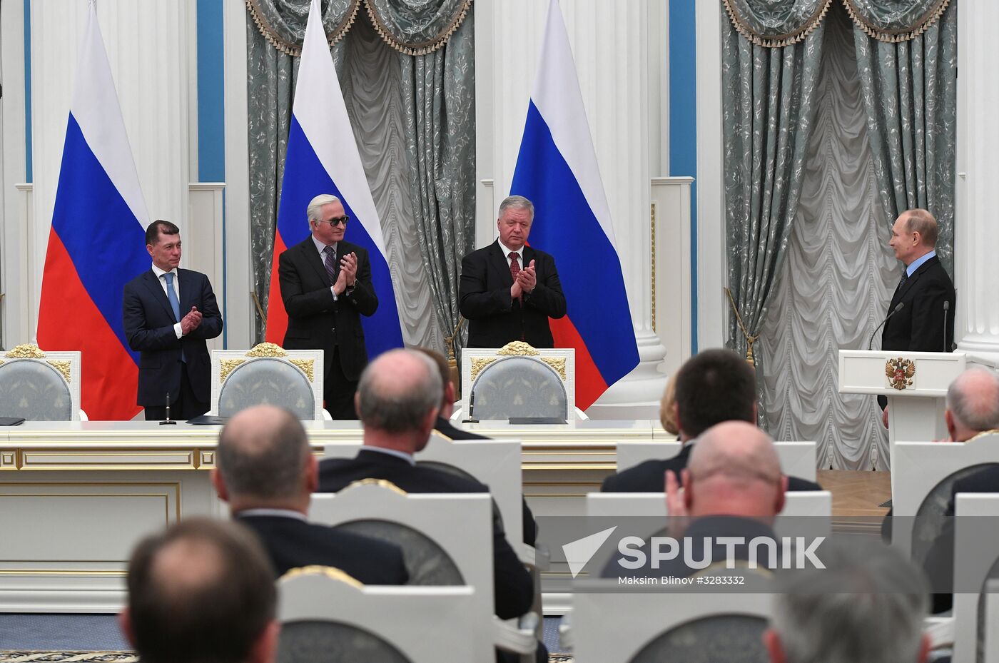 President Vladimir Putin at ceremony to sign agreement between Russian trade unions, employers and Russian Government