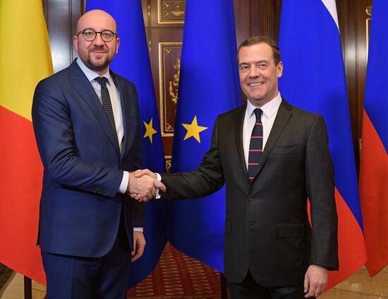 Russian PM Dmitry Medvedev meets with Belgian Prime Minister Charles Michel