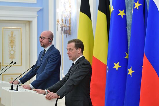 Russian PM Dmitry Medvedev meets with Belgian Prime Minister Charles Michel