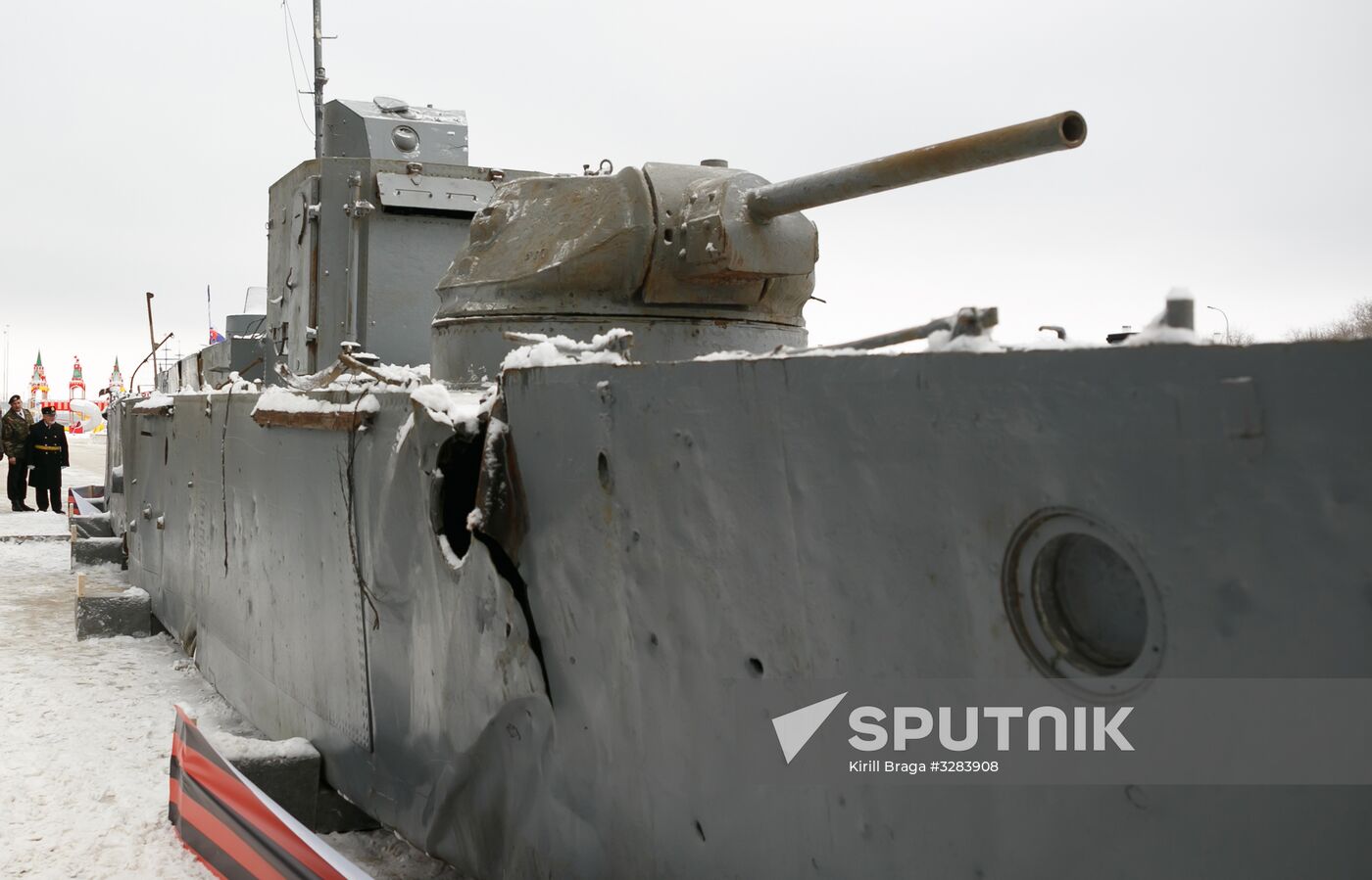 BK-31 armored boat lifted from River Volga bottom on display near Russia. My History Museum in Volgograd