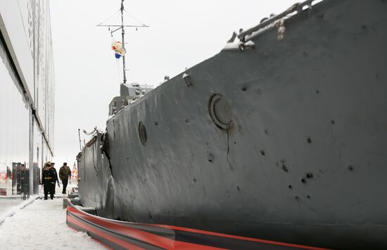 BK-31 armored boat lifted from River Volga bottom on display near Russia. My History Museum in Volgograd