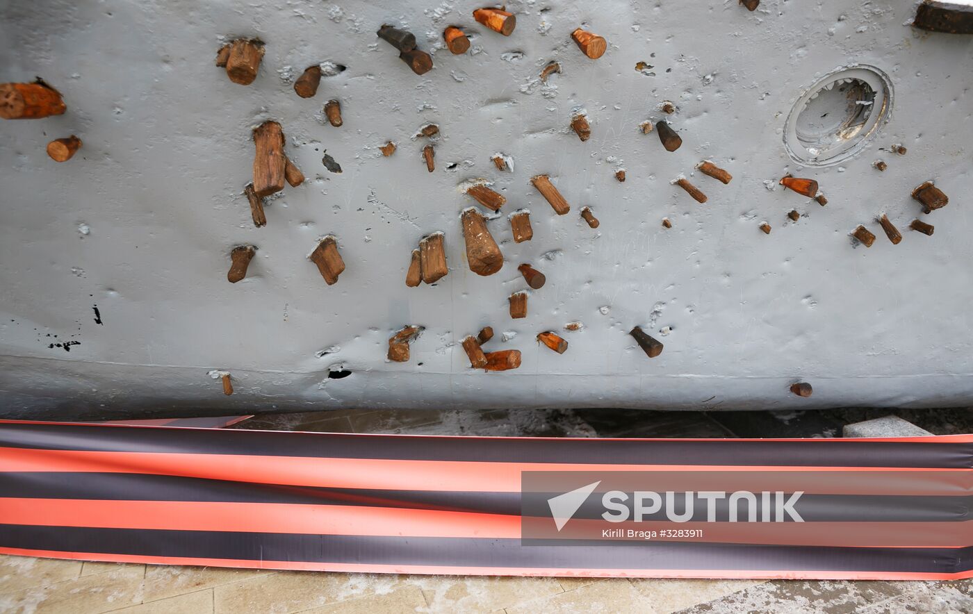 BK-31 armored boat lifted from River Volga bottom on display near Russia. My History Museum in Volgograd