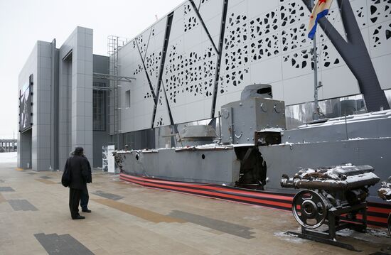 BK-31 armored boat lifted from River Volga bottom on display near Russia. My History Museum in Volgograd