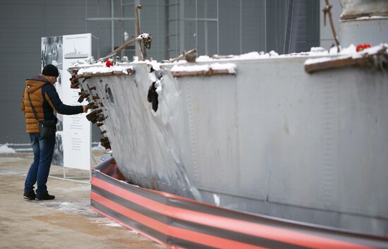 BK-31 armored boat lifted from River Volga bottom on display near Russia. My History Museum in Volgograd