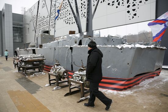 BK-31 armored boat lifted from River Volga bottom on display near Russia. My History Museum in Volgograd