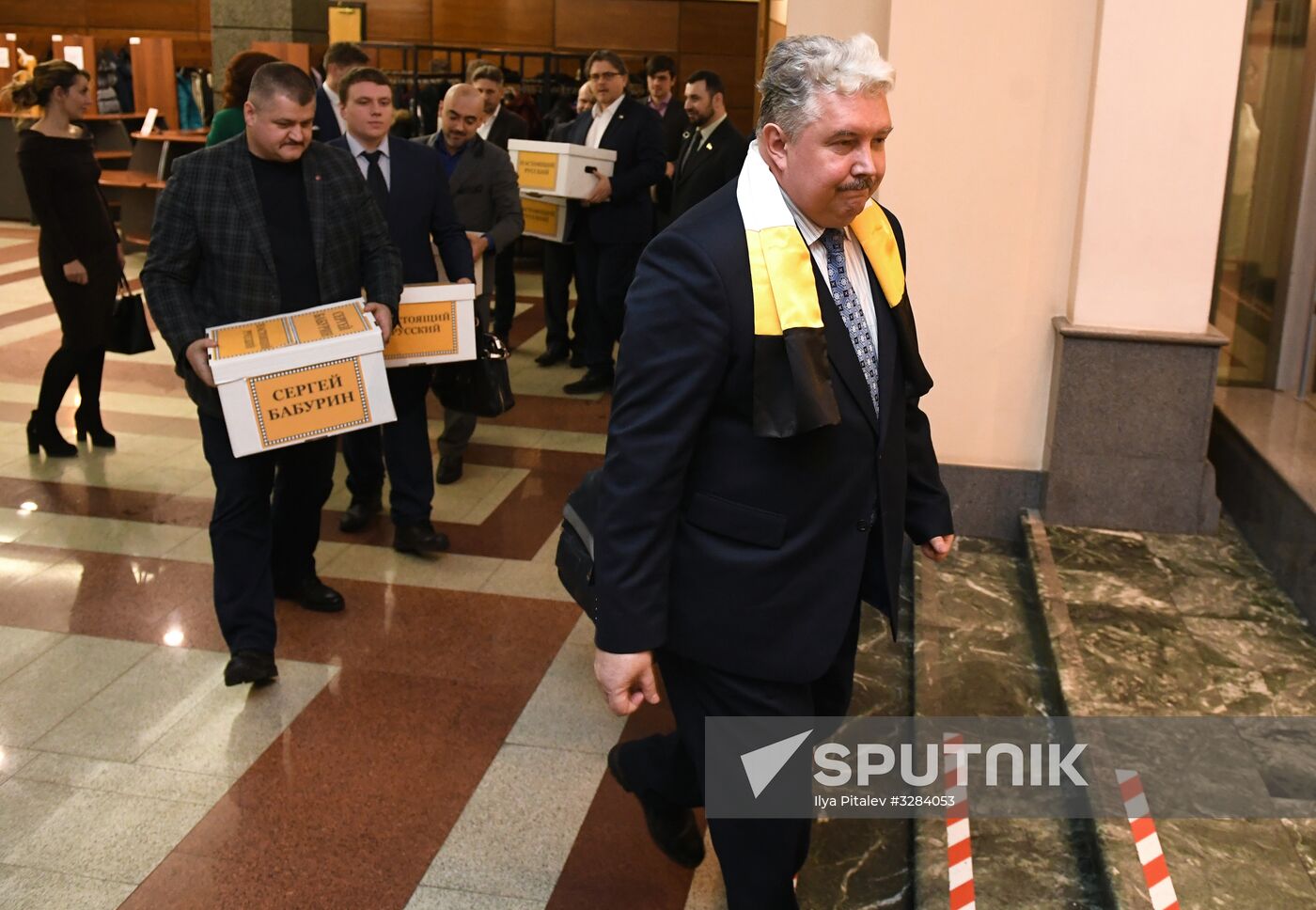 Submitting signatures in support of Sergei Baburin's registration as presidential candidate
