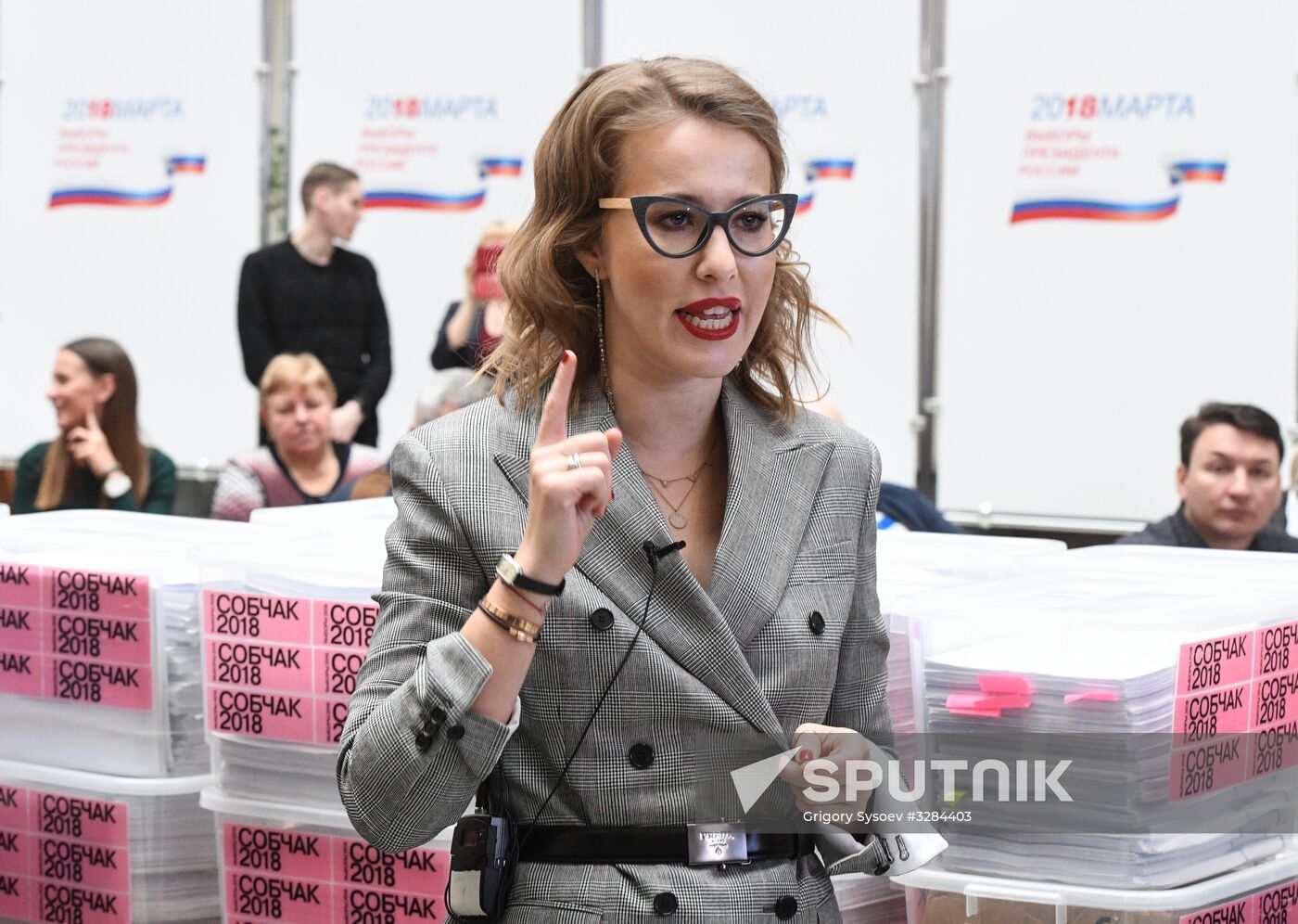 Submitting signatures in support of Ksenia Sobchak's registration as presidential candidate