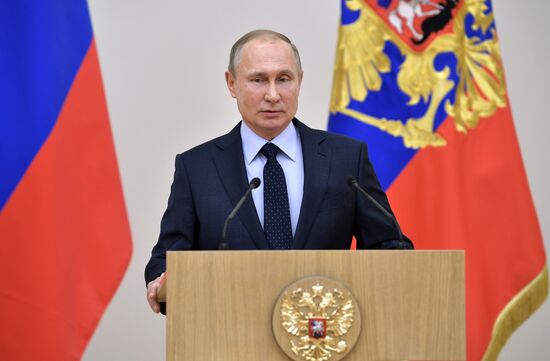 President Vladimir Putin meets with Russian athletes competing in 23rd Winter Olympic Games in PyeongChang