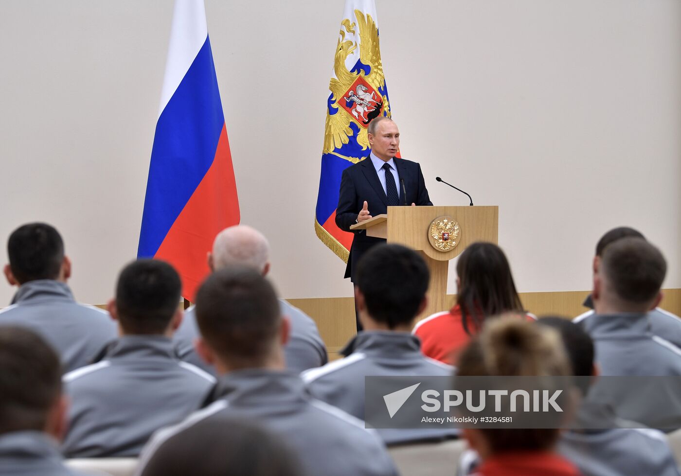 President Vladimir Putin meets with Russian athletes competing in 23rd Winter Olympic Games in PyeongChang