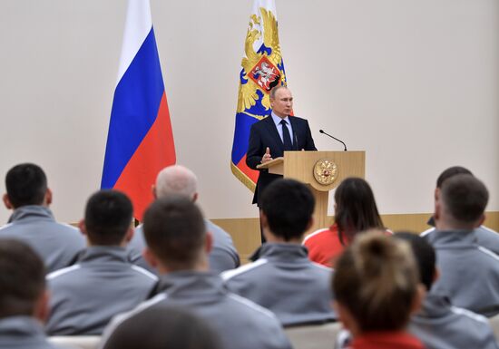 President Vladimir Putin meets with Russian athletes competing in 23rd Winter Olympic Games in PyeongChang
