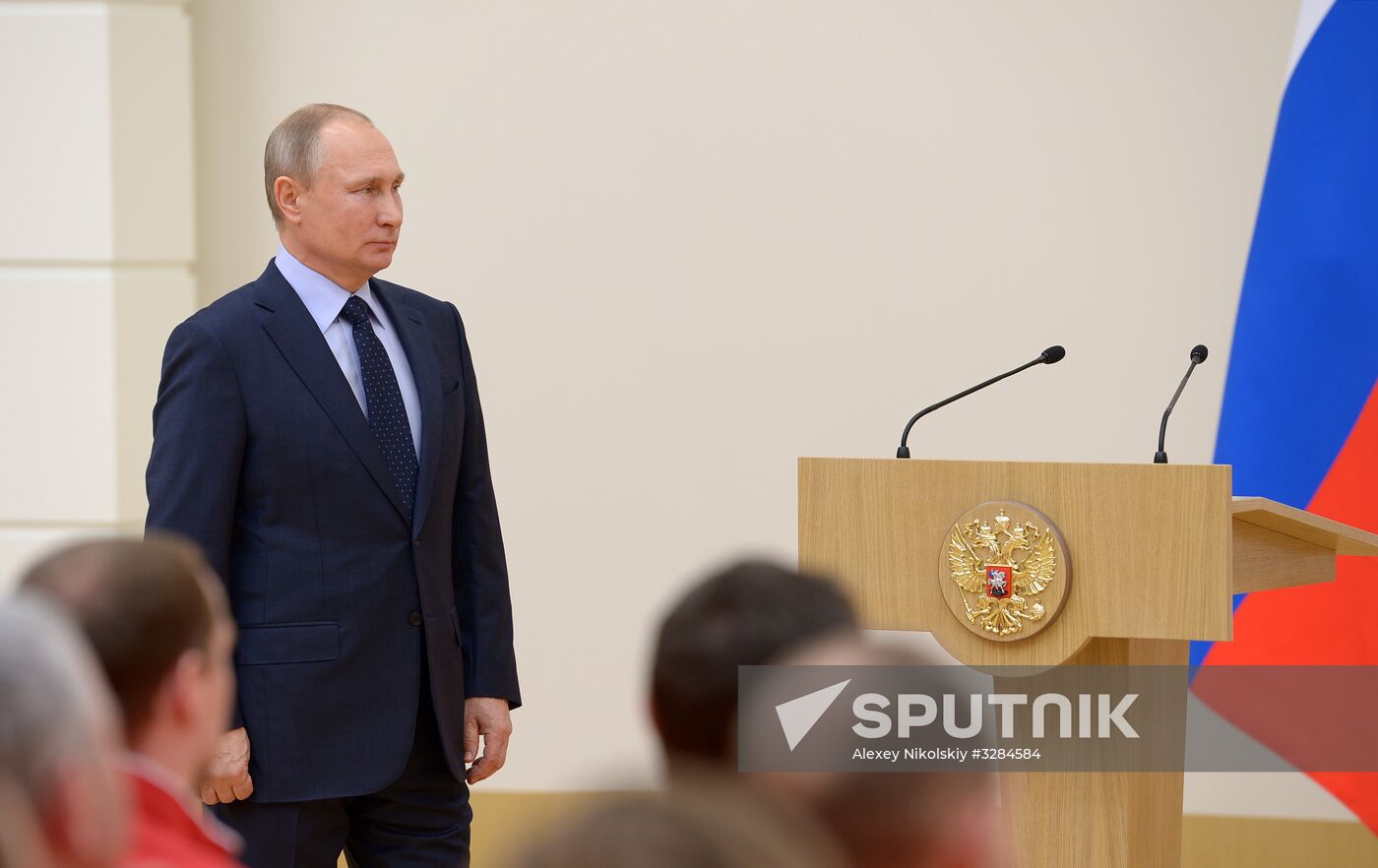 President Vladimir Putin meets with Russian athletes competing in 23rd Winter Olympic Games in PyeongChang