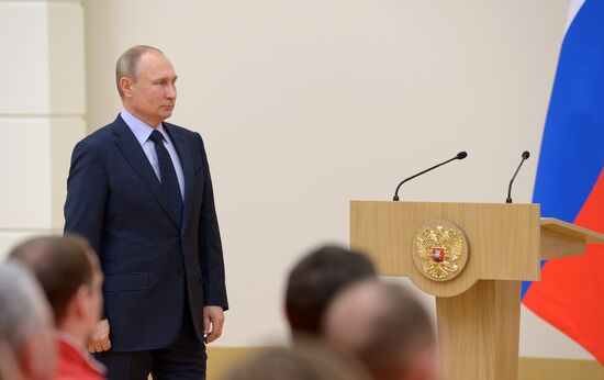 President Vladimir Putin meets with Russian athletes competing in 23rd Winter Olympic Games in PyeongChang