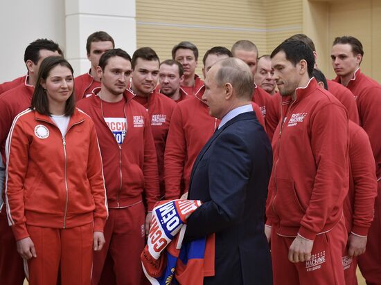 President Vladimir Putin meets with Russian athletes competing in 23rd Winter Olympic Games in PyeongChang