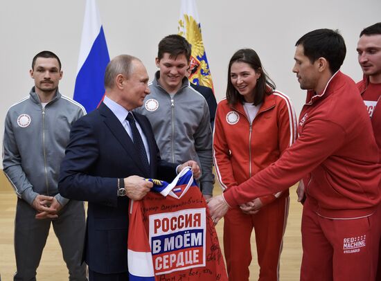 President Vladimir Putin meets with Russian athletes competing in 23rd Winter Olympic Games in PyeongChang