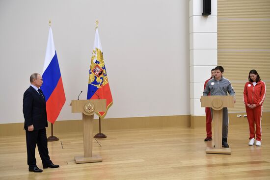President Vladimir Putin meets with Russian athletes competing in 23rd Winter Olympic Games in PyeongChang