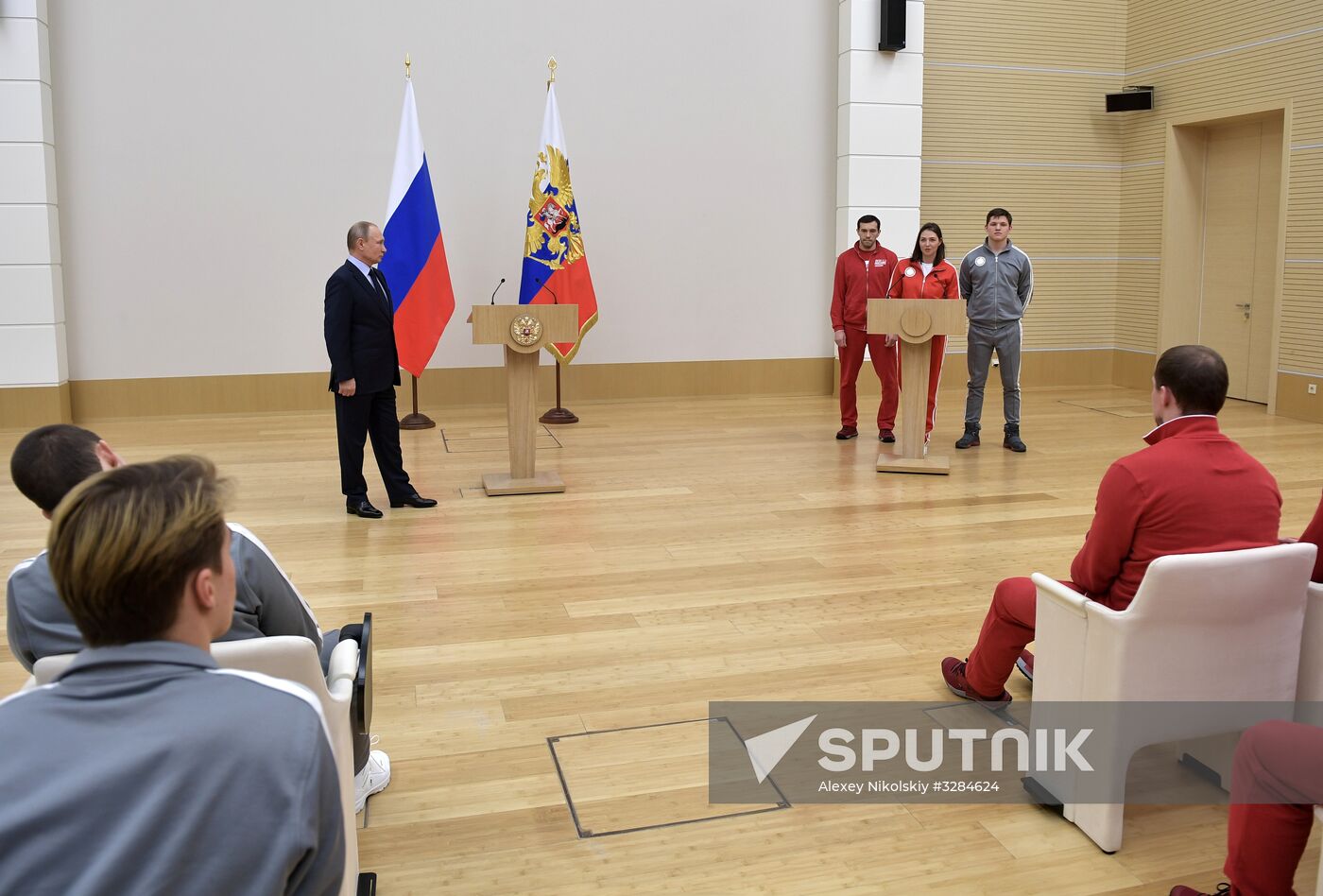 President Vladimir Putin meets with Russian athletes competing in 23rd Winter Olympic Games in PyeongChang