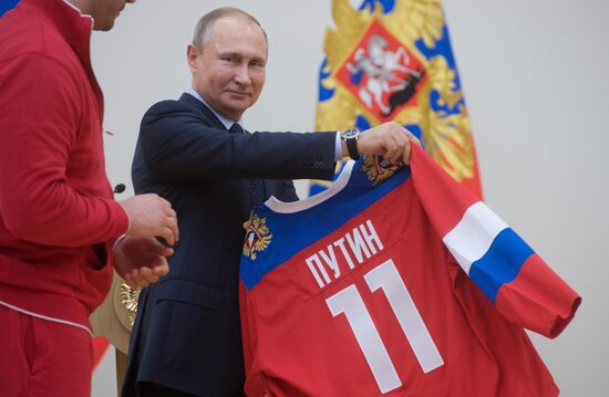 President Vladimir Putin meets with Russian athletes competing in 23rd Winter Olympic Games in PyeongChang