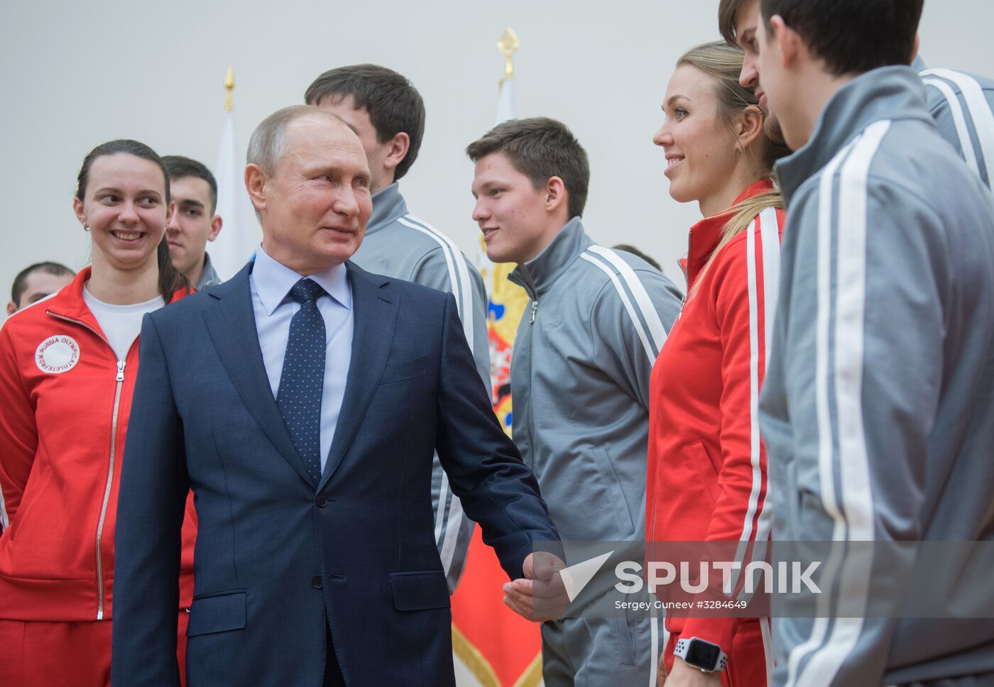 President Vladimir Putin meets with Russian athletes competing in 23rd Winter Olympic Games in PyeongChang