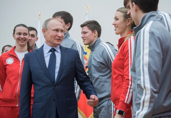 President Vladimir Putin meets with Russian athletes competing in 23rd Winter Olympic Games in PyeongChang