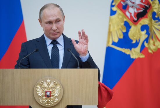 President Vladimir Putin meets with Russian athletes competing in 23rd Winter Olympic Games in PyeongChang